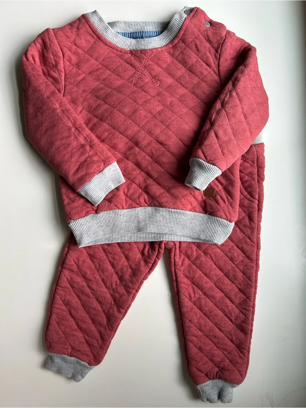 7 For All Mankind Quilted Pink Kids Pajama Set with Gray Trim